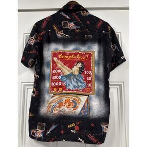 Vtg Kennington Men's Small PINBALL Theme Hawaiian Shirt Temptation 100% Rayon